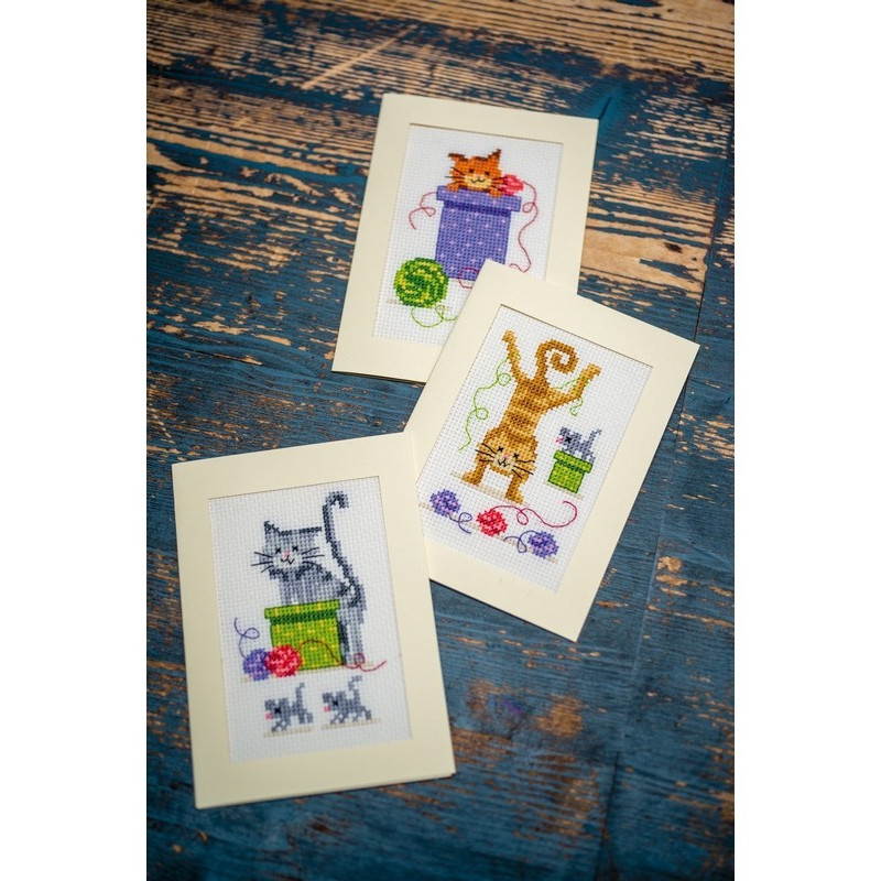 Wenskaart kit Speelse katten set van 3