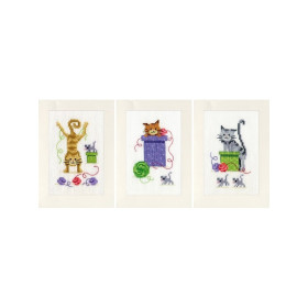 Vervaco Greeting card kit Playful cats set of 3