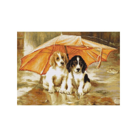 Stickset Paar unter einem Regenschirm