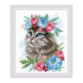 Riolis Stickset Katze in Blumen