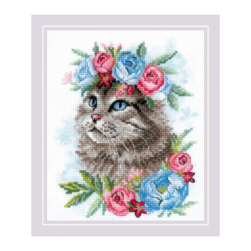 Borduurpakket Kat in bloemen Borduurpakket Kat in bloemen