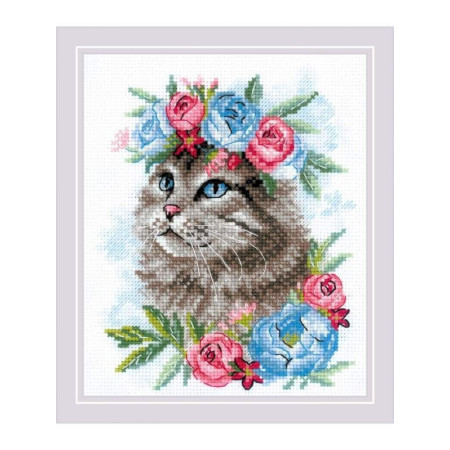 Stickset Katze in Blumen