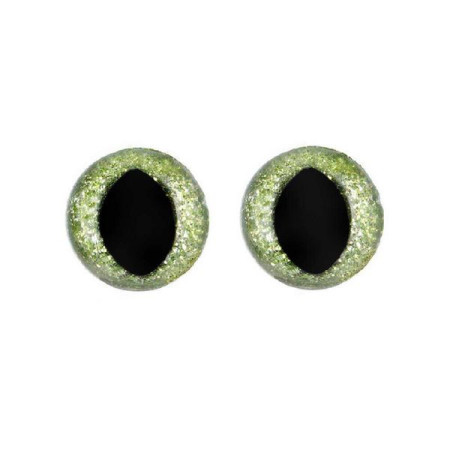 Kattenoog 15 mm groen glitter