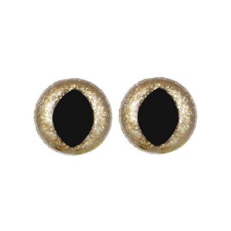 Kattenoog 15 mm licht goud glitter
