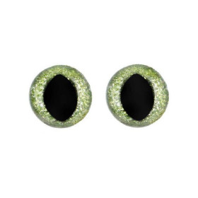 Kattenoog 18 mm groen glitter