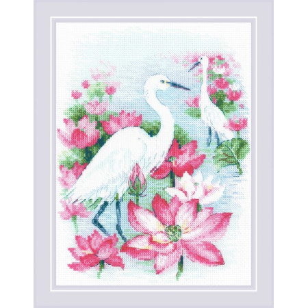 Embroidery kit Lotus Field. Herons