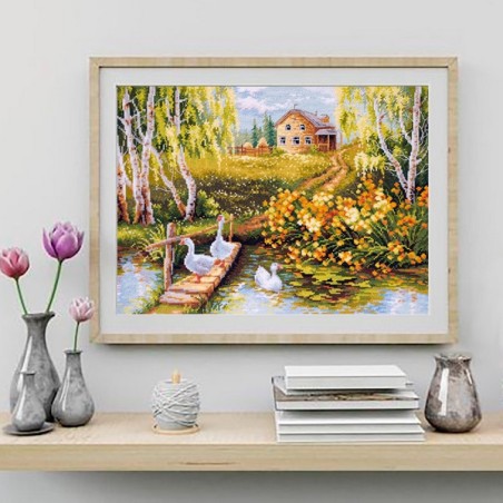 Embroidery kit Village Pond