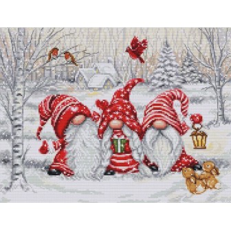 Luca-S Embroidery kit Three Gnomes in Wood