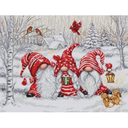 Luca-S Embroidery kit Three Gnomes in Wood