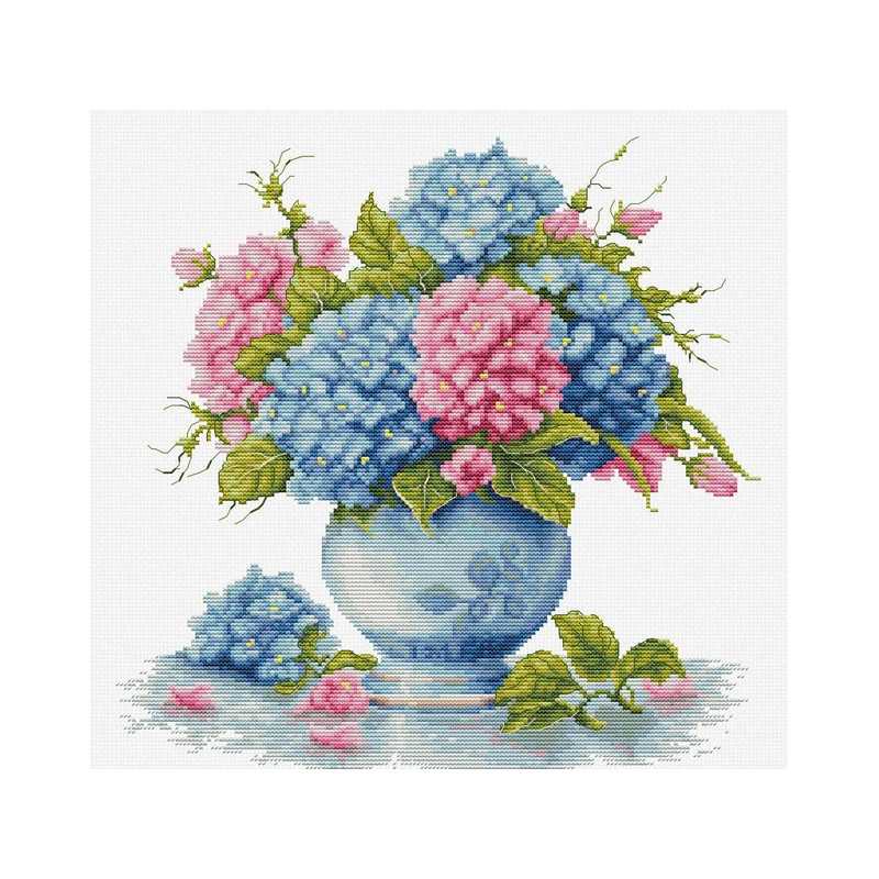 Stickset Vase mit Hortensie Stickset Vase mit Hortensie
