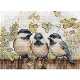 Embroidery kit Chickadees On The Fence