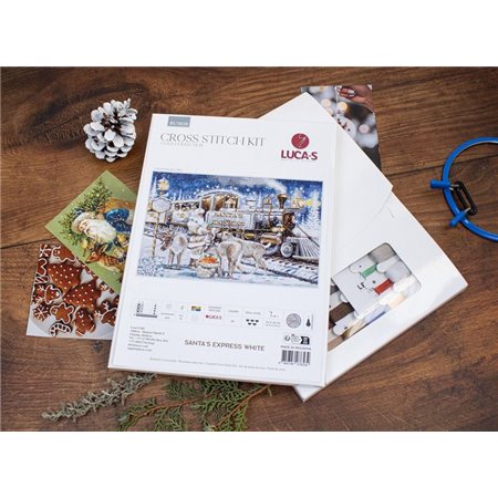 Borduurpakket Kerstman express wit