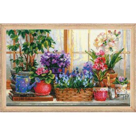 Riolis Kit de broderie Rebord de fenêtre avec des fleurs