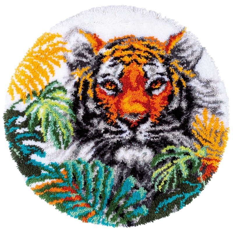 Knooptapijt Tijger met jungle bladeren 187077