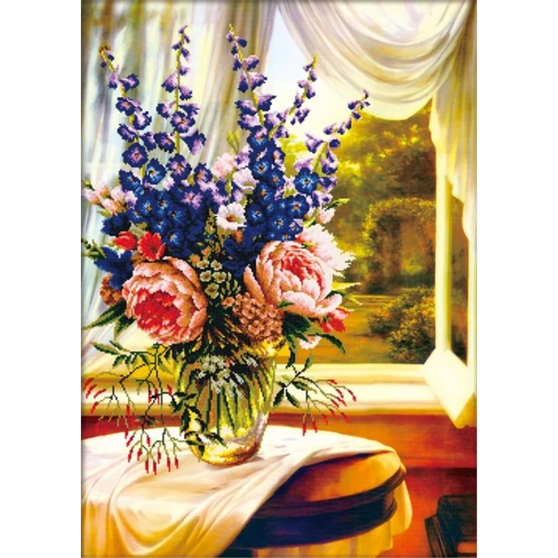Kit de broderie Vase floral près de la fenêtre