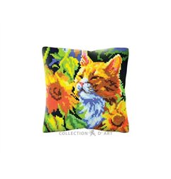 Kreuzstichkissen Katze in Sonnenblumen 5502
