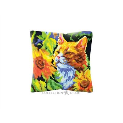 Coussin à broder Chat dans les tournesols 5502