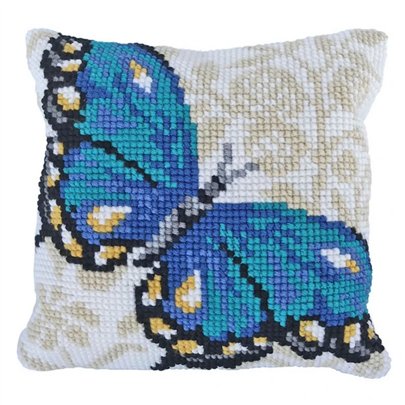 Kreuzstichkissen Blauer Schmetterling