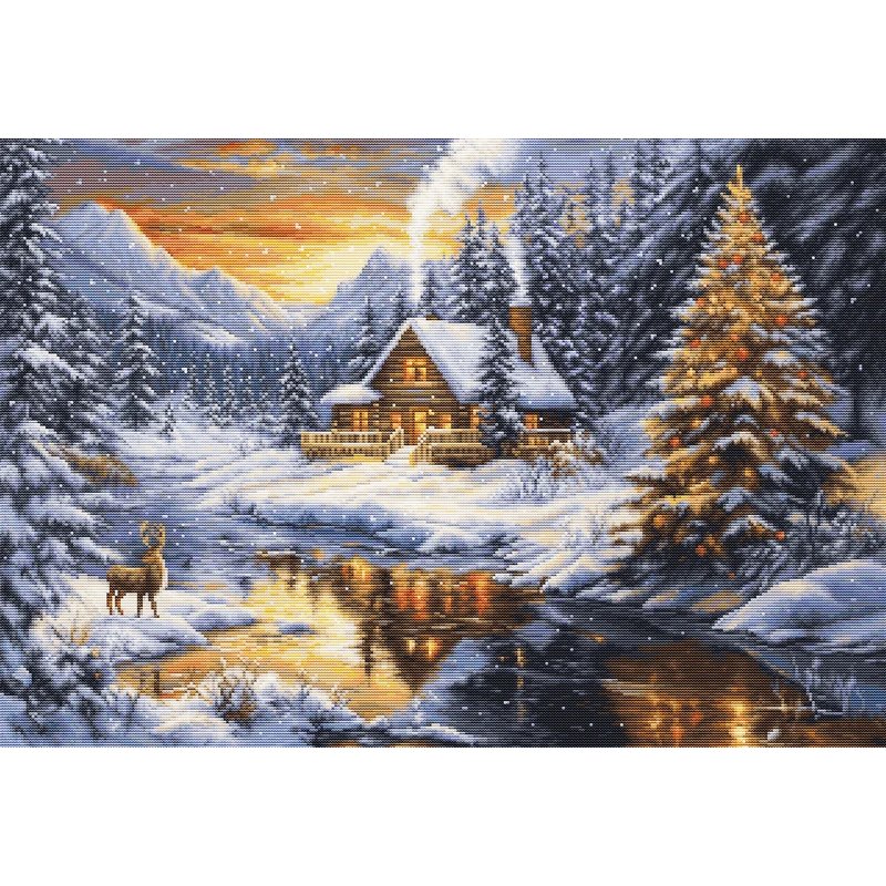 Kit de broderie Soirée d'hiver en montagne Kit de broderie Soirée d'hiver en montagne