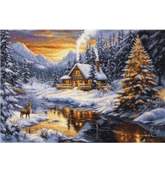 Borduurpakket Winteravond in de bergen (petit point)