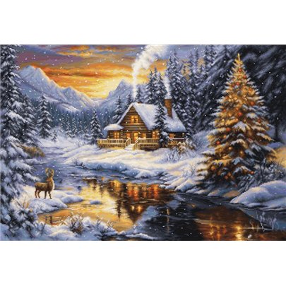 Kit de broderie Soirée d'hiver en montagne (petit point)