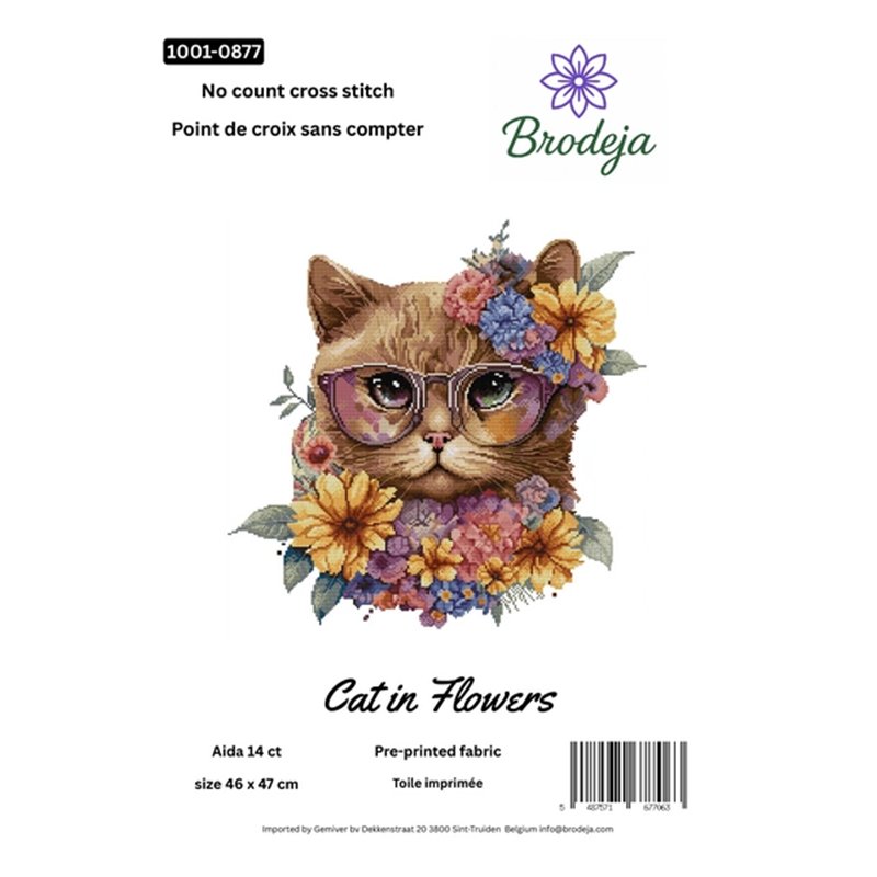 Borduurpakket Kat in bloemen Borduurpakket Kat in bloemen