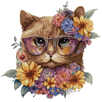 Embroidery kit Cat in flowers
