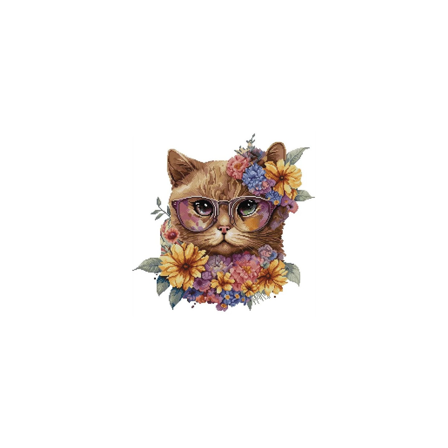 Borduurpakket Kat in bloemen