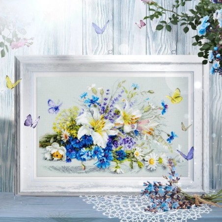 Embroidery kit Lilies and Cornflowers