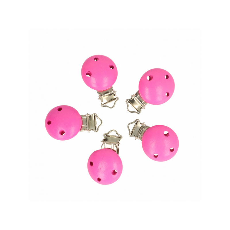 attache sucette en bois rose